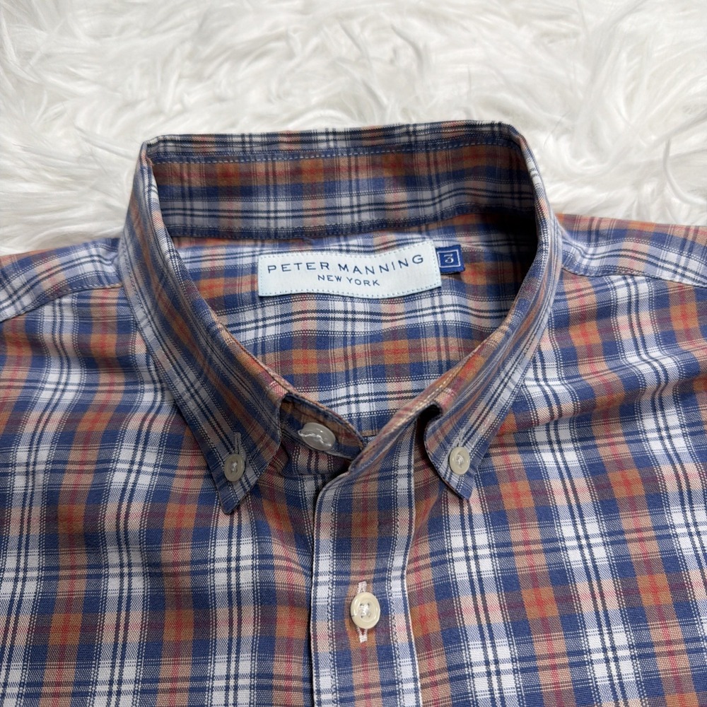 Peter Manning Shirt Men Sz 3 Green Check Button Up Everyday Dress‎ Standard Fit